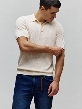 NWT Psycho Bunny Mens Devon Knit Polo Cream Pristine Color Large $128